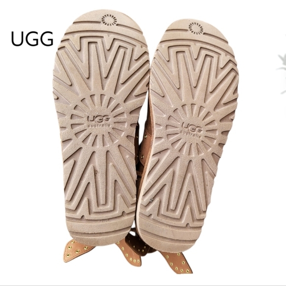 UGG Shearling Cameron Grommet Bow Chestnut Brown 6in Ankle Boot Winter Woman 9 - Picture 2 of 9